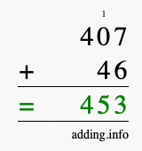 Calculate 407 + 46 using long addition