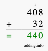Calculate 408 plus 32 using long addition Calculate 408 + 32 using long addition