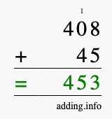 Calculate 408 + 45 using long addition