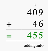 Calculate 409 + 46 using long addition