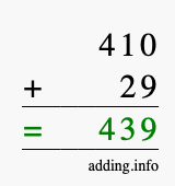 Calculate 410 + 29 using long addition