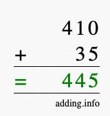 Calculate 410 + 35 using long addition