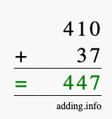 Calculate 410 + 37 using long addition