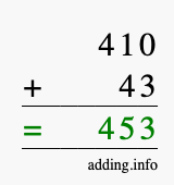 Calculate 410 plus 43 using long addition Calculate 410 + 43 using long addition