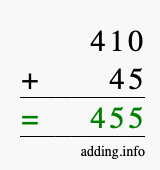 Calculate 410 + 45 using long addition