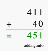 Calculate 411 plus 40 using long addition Calculate 411 + 40 using long addition