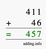 Calculate 411 + 46 using long addition