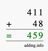 Calculate 411 + 48 using long addition