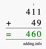 Calculate 411 + 49 using long addition