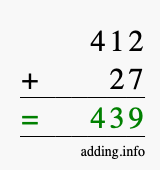 Calculate 412 + 27 using long addition