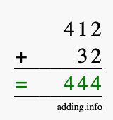 Calculate 412 + 32 using long addition