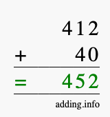 Calculate 412 plus 40 using long addition Calculate 412 + 40 using long addition