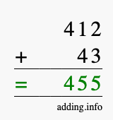 Calculate 412 + 43 using long addition