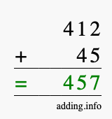 Calculate 412 + 45 using long addition