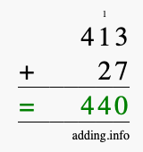 Calculate 413 + 27 using long addition