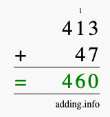 Calculate 413 + 47 using long addition