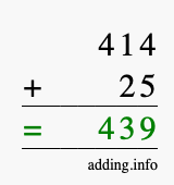 Calculate 414 + 25 using long addition