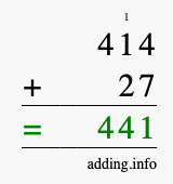 Calculate 414 + 27 using long addition