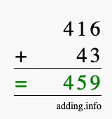 Calculate 416 + 43 using long addition
