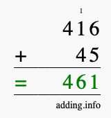 Calculate 416 + 45 using long addition