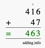 Calculate 416 + 47 using long addition