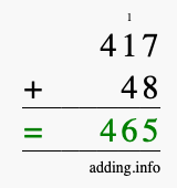 Calculate 417 + 48 using long addition