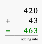 Calculate 420 plus 43 using long addition Calculate 420 + 43 using long addition