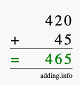 Calculate 420 + 45 using long addition