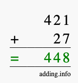 Calculate 421 + 27 using long addition