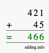 Calculate 421 + 45 using long addition