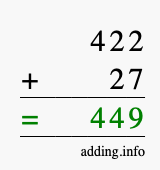 Calculate 422 + 27 using long addition