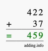 Calculate 422 + 37 using long addition