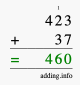 Calculate 423 + 37 using long addition