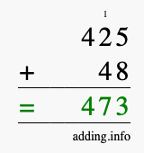 Calculate 425 + 48 using long addition