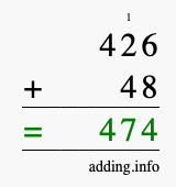 Calculate 426 + 48 using long addition