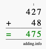 Calculate 427 + 48 using long addition