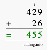 Calculate 429 + 26 using long addition