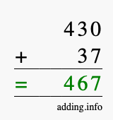 Calculate 430 + 37 using long addition