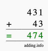 Calculate 431 plus 43 using long addition Calculate 431 + 43 using long addition