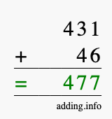 Calculate 431 + 46 using long addition