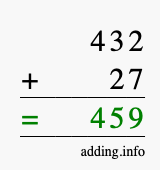 Calculate 432 + 27 using long addition