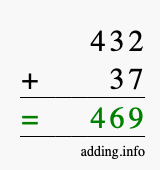 Calculate 432 + 37 using long addition