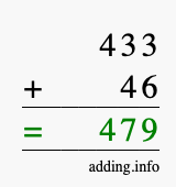 Calculate 433 + 46 using long addition