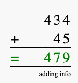 Calculate 434 + 45 using long addition