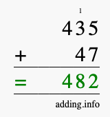 Calculate 435 + 47 using long addition