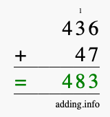 Calculate 436 + 47 using long addition