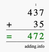 Calculate 437 + 35 using long addition