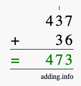 Calculate 437 + 36 using long addition