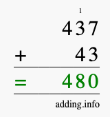 Calculate 437 plus 43 using long addition Calculate 437 + 43 using long addition