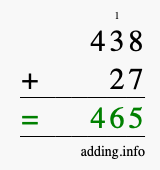 Calculate 438 + 27 using long addition